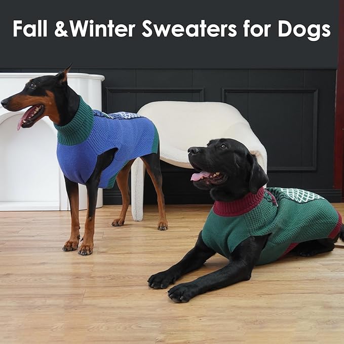 Dog Sweaters for Large Dogs, Fall Turtleneck Sleeveless Sweater with Leash Hole, Winter Thermal Knitwear for Cold Weather, 2XL Dog Christmas Sweater for Female Male Pitbull, Green XXL