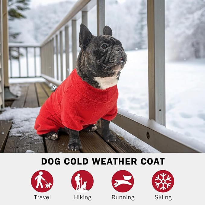 SCENEREAL Fleece Dog Coat Sweaters with Harness Built in, Soft Pullover Dog Pajamas with Zip Boys Girls, Christmas Cold Weather Pet Jacket Clothes Outfits for Puppy Small Medium Large Dogs, Red SM