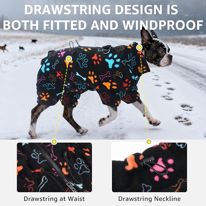 SCENEREAL Fleece Dog Coat Jacket for Small Medium Large Dogs, Soft Pullover Pajamas, Dog Sweater with Harness Built in, Cold Weather Pet Snowsuits Outfits Clothes for Puppis Boys Girls, Black SM