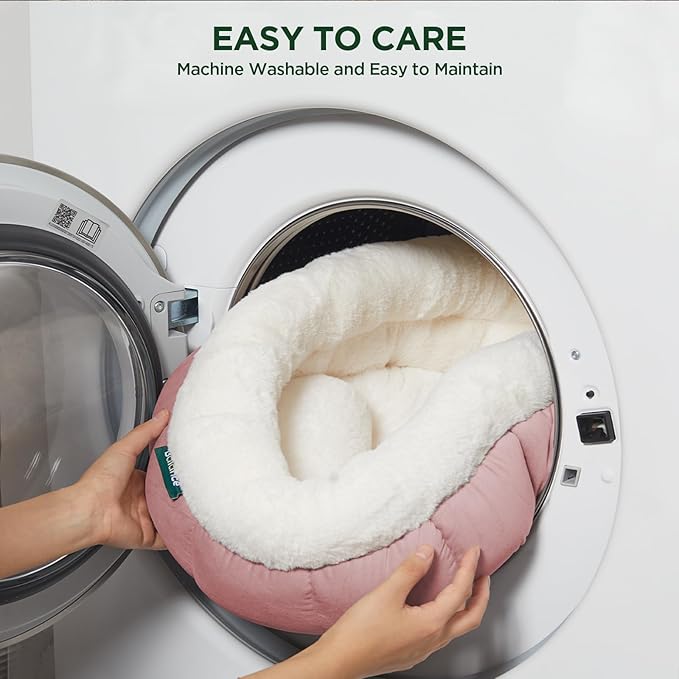 BALANCE Cat Beds for Indoor Cats, Washable Round Dog Bed, Donut Dog Bed with Anti-Slip Bottom for Small Dogs, 28 Inches, Mellow Rose