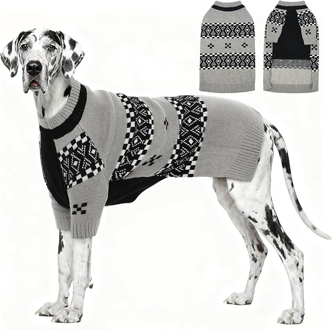 ROZKITCH Long Sleeve Dog Sweater for Large Dogs, Breathable Knit Sweatshirt with Fair Isle Pattern, Warm Winter Pet Clothes for Extra Large Dogs Easy to Wear Grey 5XL
