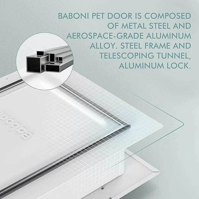 Baboni Pet Door for Wall, Steel Frame and Telescoping Tunnel, Aluminum Lock, Double Flap Dog Door and Cat Door, Strong and Durable (Pets Up to 100 Lb) -Large