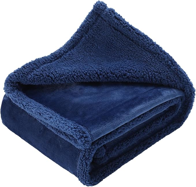 HOPRAI Waterproof Pet Blanket for Medium Large Dogs Washable Fluffy Thick Jacquard Shag Fleece Warm Sherpa Pet Blanket Cats Puppy Couch Protection (Navy Blue XL57*85inches)