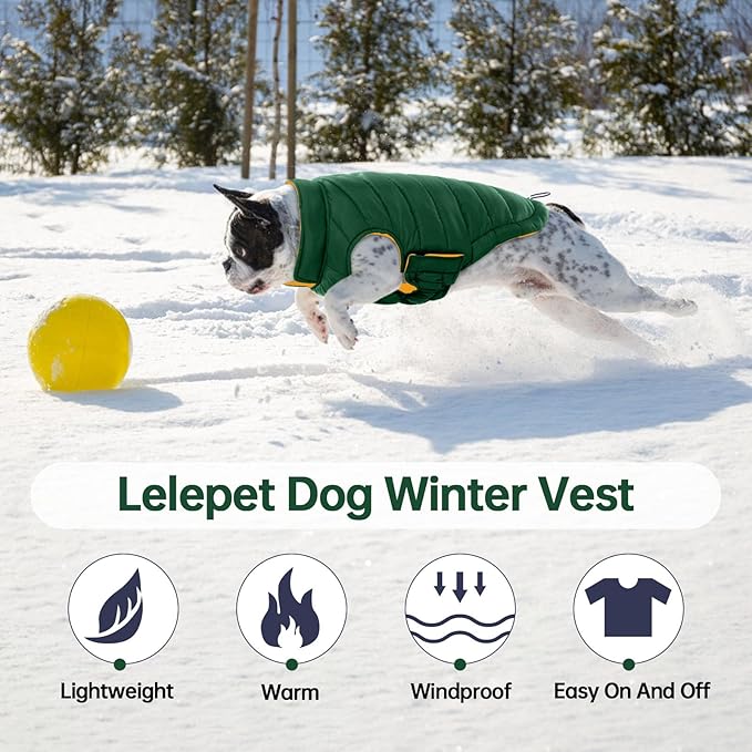 Lelepet Reversible Dog Coat Waterproof Dog Jacket Windproof Puffer Vest for Winter Warm Lightweight Coats for Large Dogs Adjustbale Hook & Loop Pet Apparel with Leash Hole, Golden Retriever, 3XL