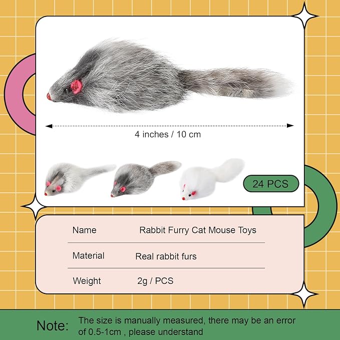 Hungdao 60 Pcs Fur Mice Cat Toys with Rattle Sound, White, Black, Gray