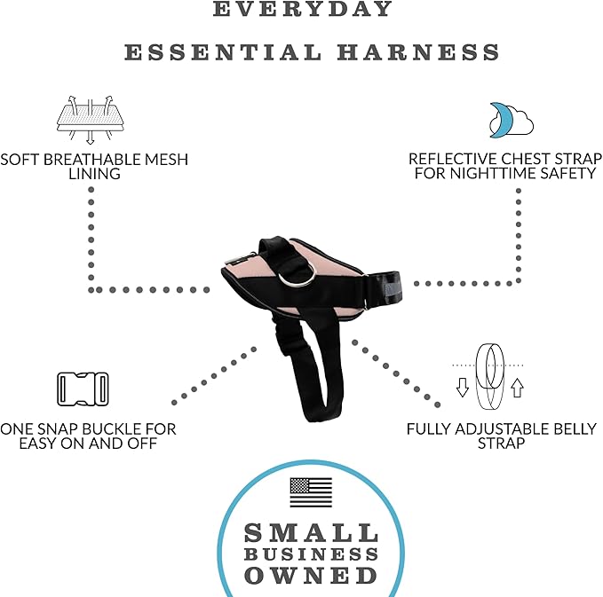 ShawnCo Essential Dog Harness, No-Pull Pet Vest with 3 Leash Clips, No Choke, Reflective, Adjustable and Padded, for Easy Walking and Training for Small, Medium and Large Dogs (Rose Gold, L)