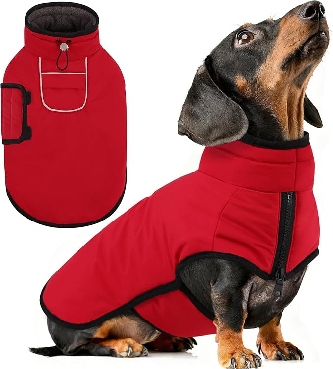 AOFITEE Small Dog Winter Coat, Waterproof Puffer Jacket with Harness Hole & Fleece Collar, Reflective Warm Snowsuit for Chihuahua, Yorkshire, Dachshund, S
