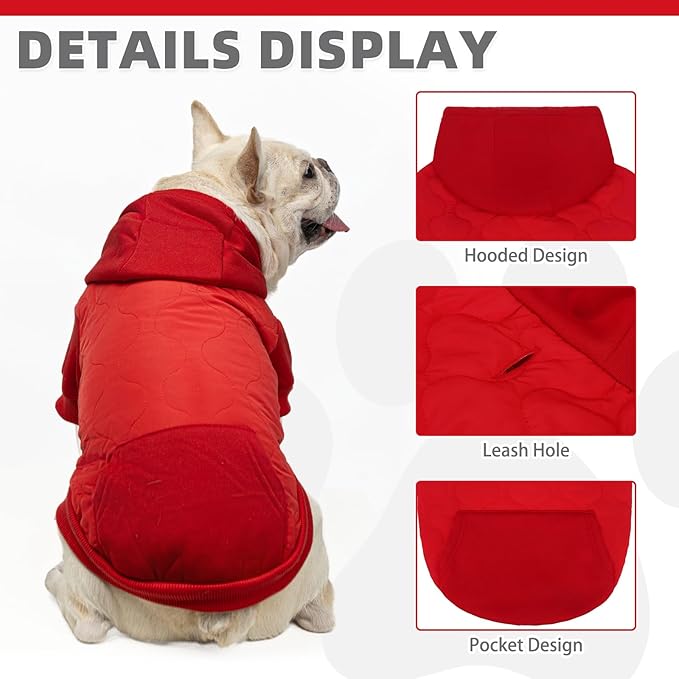KOOLTAIL Warm Dog Winter Coat for Small Dogs, Waterproof Puppy Jacket with Leash Hole,Cold Weather Pet Vest for Winter, Soft Hoodie Sweater Sweatshirt Clothes Outfit for Puppy Cats Girls Boys Red S