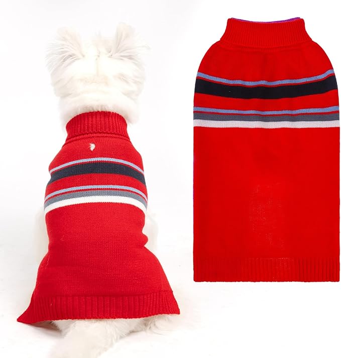 PAWCHIE Dog Sweater - Warm Turtleneck Coat for Medium to Large Dogs, Stretchy Knitted Outfit for Girls & Boys, Red