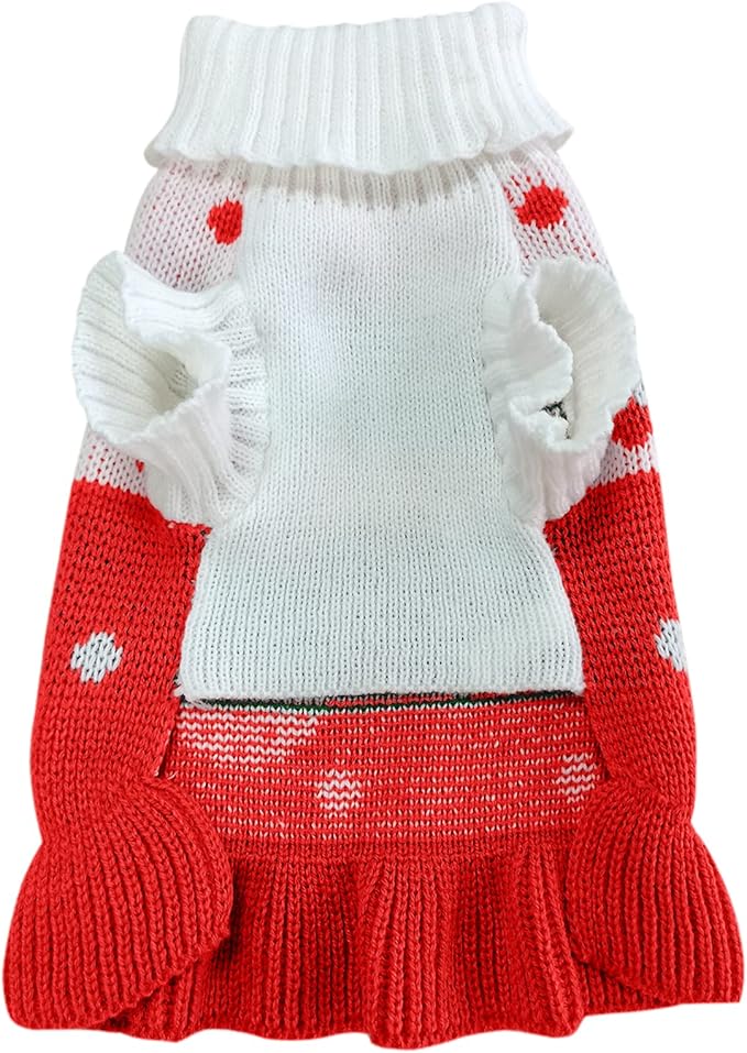 CHBORCHICEN Pet Dog Sweaters Classic Knitwear Turtleneck Winter Warm Puppy Clothing Cute Strawberry and Heart Doggie Sweater (S, Dress-Red1)