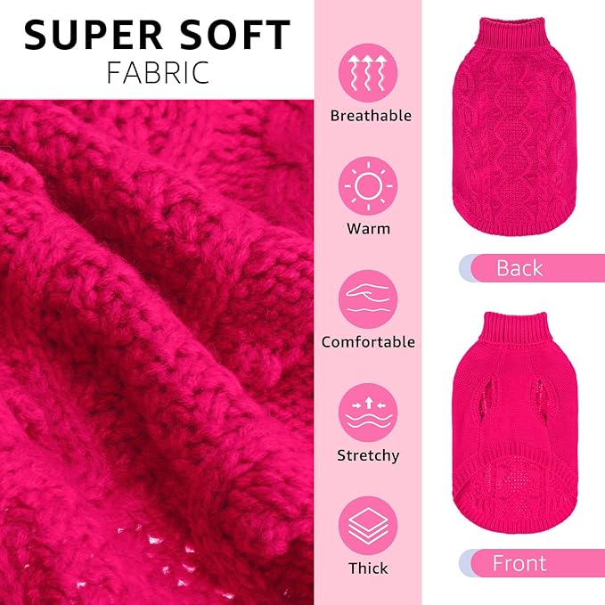 SCENEREAL Knitted Dog Sweater for Small Medium Large Dogs, Cat Dog Winter Coat Warm Sweatershirts Outfits, Classic Pet Clothes with Leash Hole, Soft Pet Knitwear Apparel for Girls Boys, Rose Red S