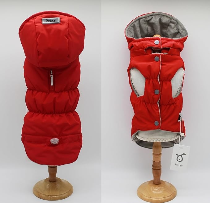 Warm Dog Coat Jacket with Detachable Hood Harness Hole Winter Coat Pet Clothes Dog Cold Weather Coats Cozy Snow Jacket Vest for Small Medium Large Dogs - Blake (Red, X-Small)