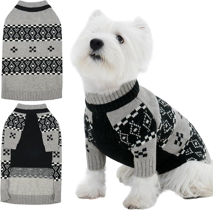 ROZKITCH Winter Dog Sweater with Long Sleeves, Soft Knitted Turtleneck Pullover Jumper, Warm Dog Clothes for Medium Breeds, Christmas Holiday Outfit Grey L