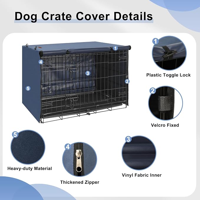 Seiyierr Dog Crate Cover - Kennel Covers Fit for 42 Inch Dog Crate, Double Door Polyester for Wire Puppy Crate Indoor Outdoor Protection, Blue