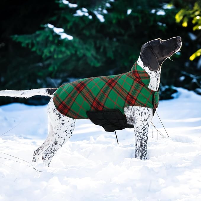 Kuoser Waterproof Dog Coat, Reversible Dog Jacket for Medium Dogs, Adjustable Durable Doggie Winter Coat Warm Puppy Cold Weather Apparel from Small to Large Breed, Christmas Green M