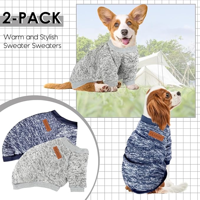 2 Pack Dog Sweaters for Small Dogs Girl Boy Winter Fleece Clothes Warm Soft Dog Sweatshirt Outfit for Dogs Cats Pet Apparel