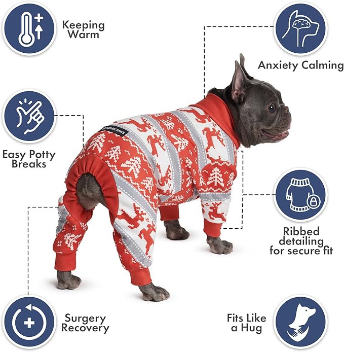 Spark Paws Dog Christmas Pajama, Dog Recovery Suit Male, Onesie, Ultra-Soft and 4-Way Stretch, for Small Medium and Large Breeds - Winter Wonderland - S