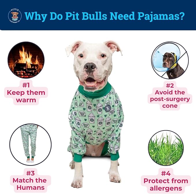 Pittie Clothing Pit Bull Dog Pajamas – Full Coverage Dog Onesie, Soft Pajama Outfit for Medium, Large, XL & XXL Breeds