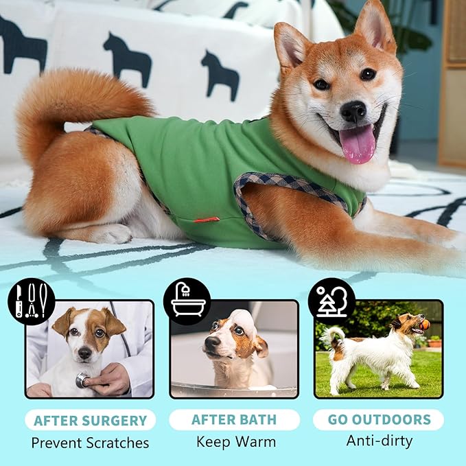 KYEESE 2Pack Dog Shirt Soft Sweatshirt Lightweight Vest Pullover T-Shirt Stretchy Fleece Coats Sleeveless Clothes Sweater for Small Dogs, Navyblue+Green, Medium