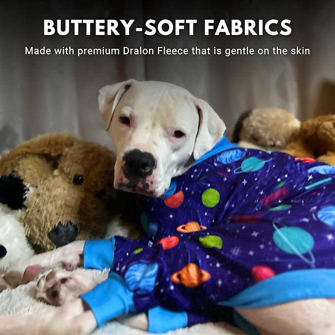 Spark Paws Dog Pajama, Dog Recovery Suit Male, Onesie, Ultra-Soft and 4-Way Stretch, for Small Medium and Large Breeds - Planets - 3XL