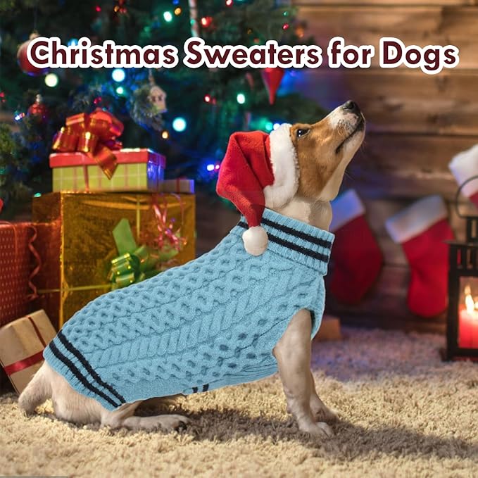 Dog Sweaters for Large Dogs, Fall Turtleneck Knit Fleece Sweater, Warm Soft Stretchy Pullover for Cold Weather, Thick Winter Christmas Sweaters for Dogs Girl Boy, Blue XXL