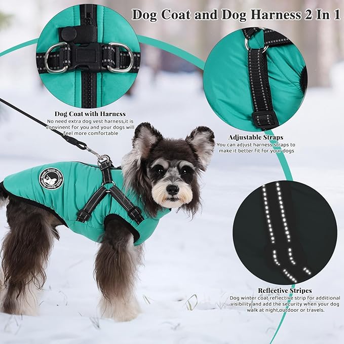 Gyuzh Dog Coat with Harness Puppy Coats Small Dog Harness Jacket Winter Waterproof Jackets for Smal Medium Large Dogs