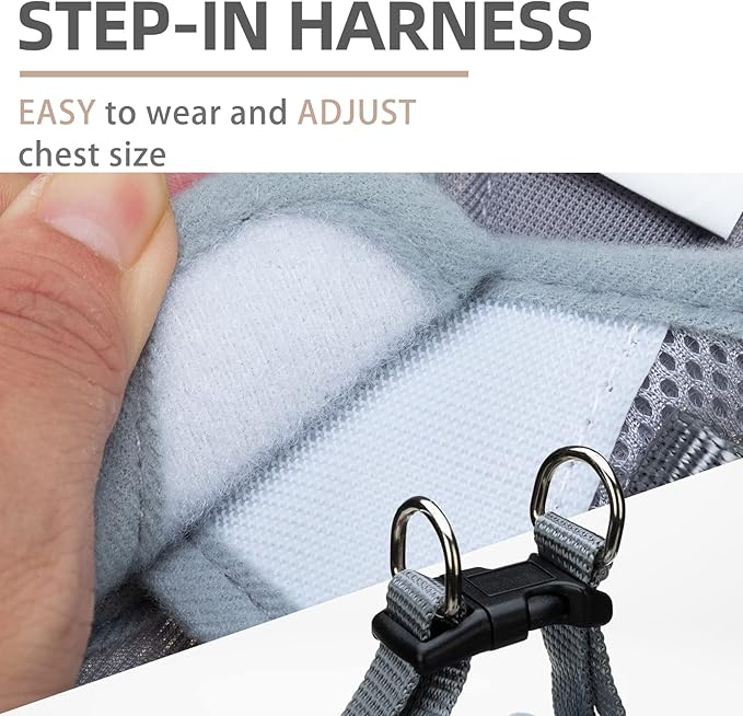 PUPTECK Adjustable Dog Harness Collar and Leash Set Step in No Pull Pet Harness for Small Medium Dogs Puppy and Cats Outdoor Walking Running, Soft Mesh Padded Reflective Vest Harnesses, Solid Grey XS