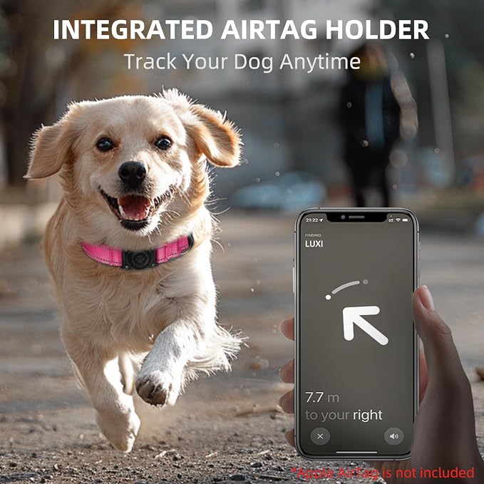 Upgrade Dog Collar with AirTag Holder, IP68 Waterproof, Watermelon red, M | Built-in Water Resistant AirTag holder, 1000D Nylon, Reflective Stitching for Night Visibility, Soft padding for Comfort