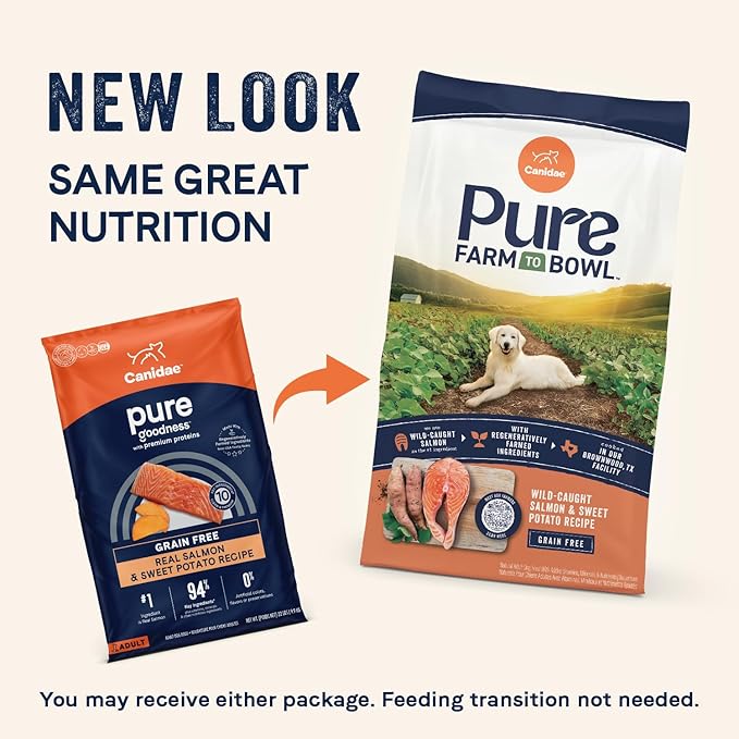 Canidae Pure Farm to Bowl, Grain-Free, Wild-Caught Salmon & Sweet Potato Dog Food, Adult 4lb