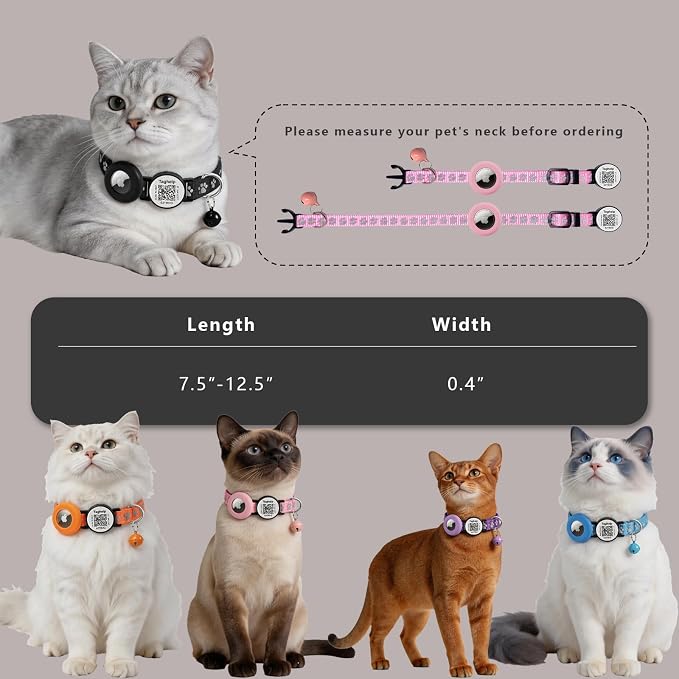 2 Pack Airtag Cat Collar, Breakaway Cat Airtag with Smart ID tag & QR Code Reflective (Reflective Strip & Paw Pattern - Black, with Integrated AirTag Holder)
