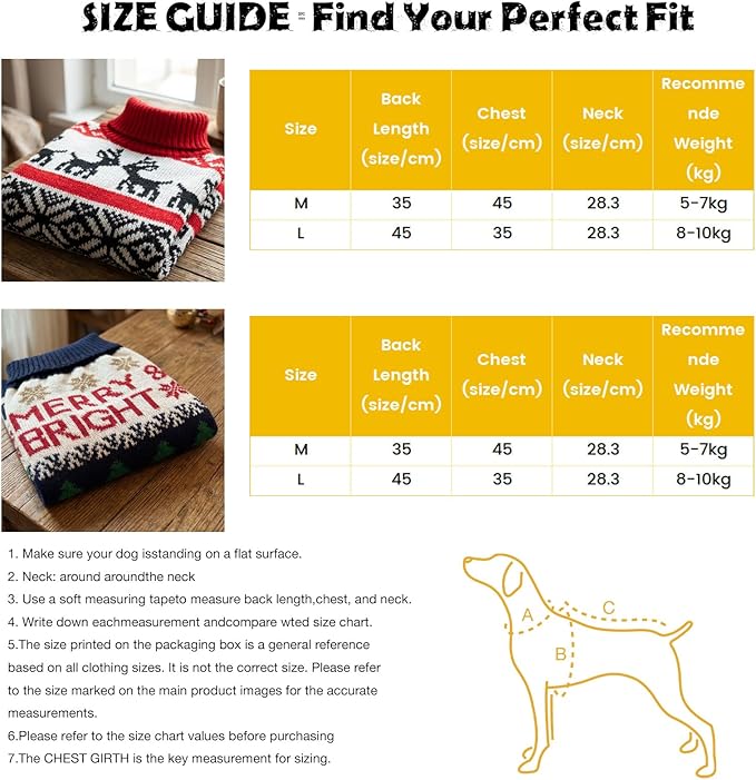 2 Pack Dog Cat Sweaters Size M - Warm Knit Pet Sweater Bundle for Small Dogs Cats 5-7kg, Soft Turtleneck Winter Pet Clothes with Colorful Patterns, Pullover Apparel for Puppies Kittens Small Pets