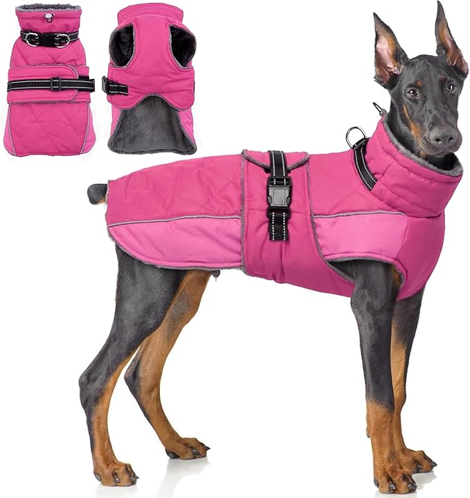 QBLEEV Warm Dog Jacket - Reflective, Adjustable Winter Coat with Turtleneck for Cold Weather, Waterproof Fleece Snowsuit for Small, Medium, Large Dogs