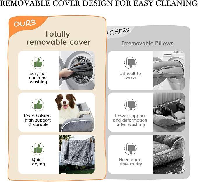 Comfort Expression Orthopedic Dog Bed for Large Dogs 38x25 Inch, Waterproof Supportive Egg Crate Foam Large Pet Bed with Removable Bolsters, Dog Couch with Washable Cover & Non-Slip Bottom, Brown