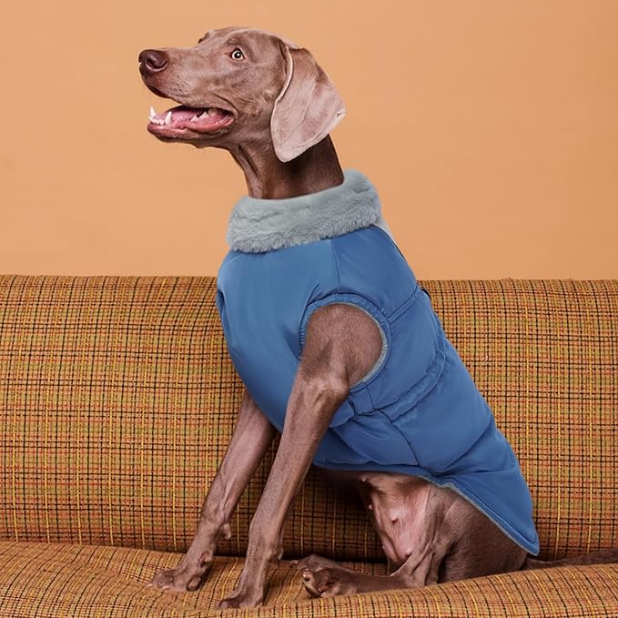 ROZKITCH Dog Jacket for Cold Weather, Dog Coat for Autumn Winter with Turtleneck, Pet Clothes with Adjustable Buckles, Soft Warm Pet Clothing with Reflective Strip for Medium Large Dogs Blue XL