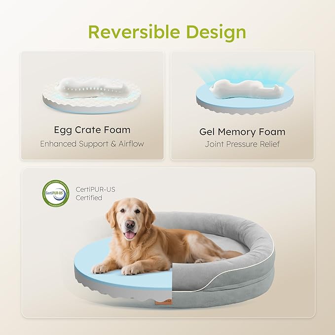 CWAWZ XL Orthopedic Dog Bed, Extra Large Dog Bed, Dog Sofa for Large Sized Dogs with Full-Surround Bolsters, Dual-Sided Dog Cooling Bed with Memory Foam, Washable Sofa with Nonslip Bottom, Light Grey