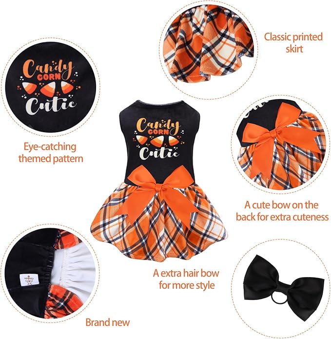 CuteBone Halloween Dog Dresses Velvet Holiday Small Dogs Clothes Onesie Pet Apparel Girl Puppy Skirt with Bow Hair Rope CVA45XXS-D