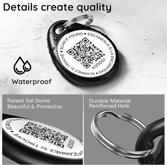 QR Code Dog Tags Personalized for Pets, Real-time Alerts, Rocky