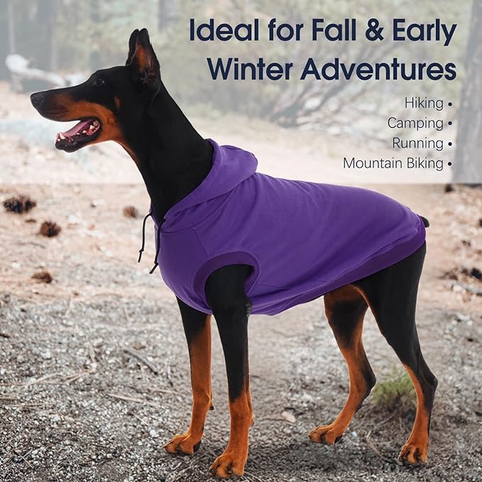 IECOii Dog Sweatshirts for Large Dogs, Basic Dog Hoodie for Large Size Dogs, Pet Pullover Sweatshirt with Hood Lightweight Fall Sweater for Doberman, Pitbull, Labrador, Purple, 2XL (No Fleece Lined)