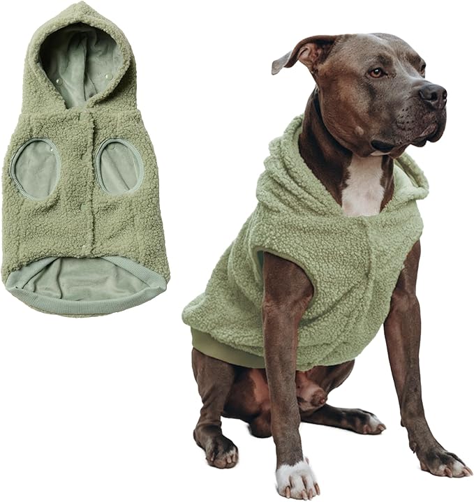 Spark Paws Fleece Dog Jacket, Hooded Sweater Vest, Warm Coat for Winter - Suitable for Small Medium Large XL XXL Breeds - Light Green - 3XL
