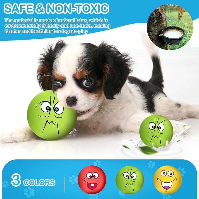 3.14" Squeaky Dog Toys Funny Smile Face Chewing Latex Rubber Soft Fetch Play Interactive Squeaky Dog Balls for Puppy Small Medium Pet Dog (3PCS)