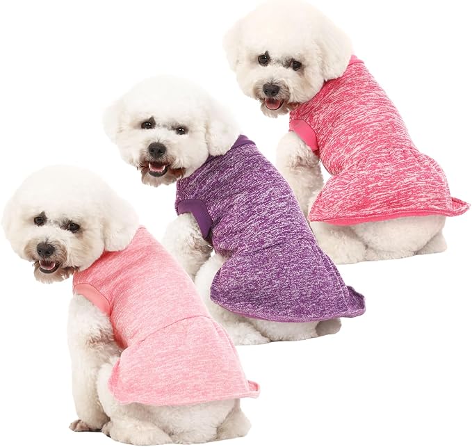 Dog Sweater, Dog Sweaters for Small Dogs, 2, 3 Pack Warm Soft Pet Clothes for Puppy, Medium Large Cat, Dogs Girl or Boy, Dog Shirt for Winter Christmas (Dress Pink+Purple+HotPink, XX-Small)