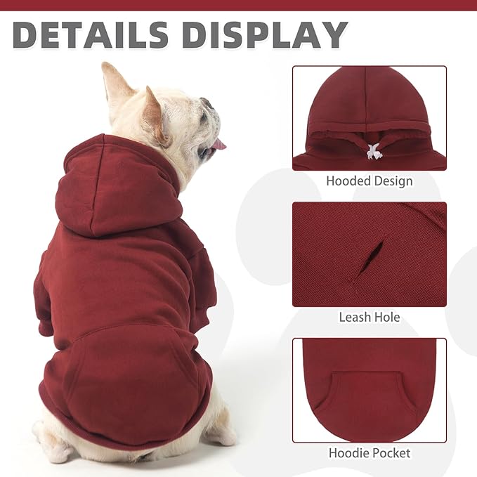 KOOLTAIL Basic Dog Hoodie - Soft and Warm Dog Hoodie Sweater with Leash Hole and Pocket, Pet Winter Coat, Cold Weather Clothes Sweatshirt for Small Medium Large Dogs Puppy Cat Boys Girls XL/XXL