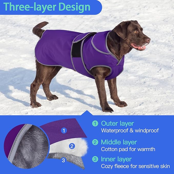 MIGOHI Warm Dog Coat Winter Dog Jacket,Waterproof Cold Weather Coats for Dogs,Fleece Jacket for Small Medium Large Dogs,Reflective Thick Fleece Vest with Leash Hole