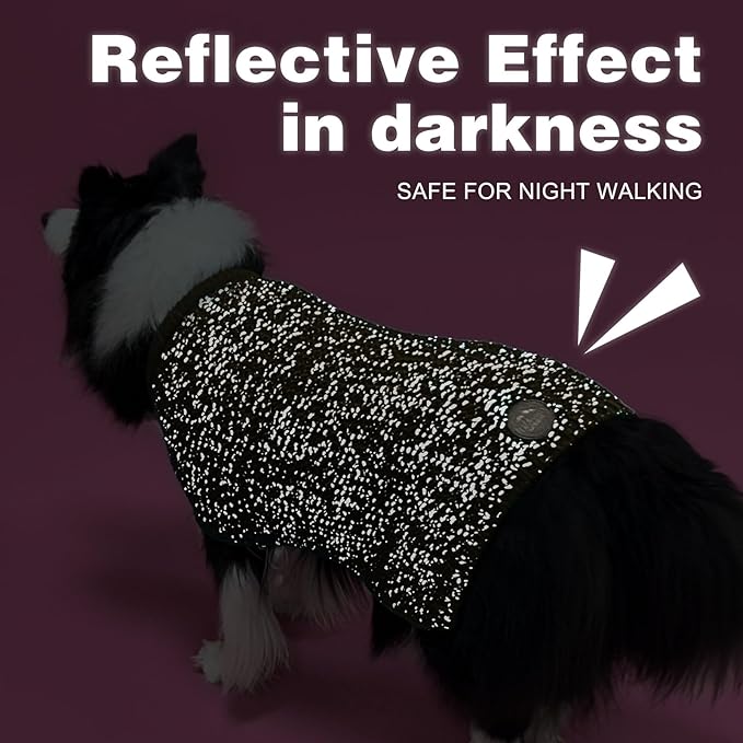 KYEESE Dog Sweater for Large Dogs with Leash Hole Warm Pullover with Reflective Yarn Male Thick Stretchy Knitwear Winter Soft Pet Coat boy for Cold Weather Comfy Dog Sweaters, Khaki, XX-Large