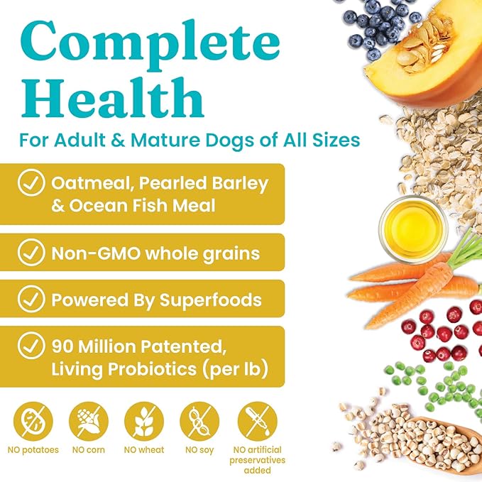 Solid Gold Dry Dog Food for Adult & Senior Dogs - with Whole Grains, Oatmeal, Pearled Barley, & Fish - Potato Free, High Fiber Adult Dog Food Dry Kibble for Sensitive Stomach & Immune Support – 4LB