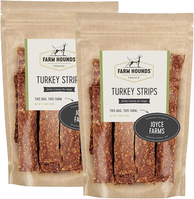 Farm Hounds - Turkey Strips - Premium Natural Jerky for Dogs - from 100% Humanely Raised Turkey - Break-to-Size - Great for Training & Treats - No Added Fillers - Made in USA - 4.5 oz - 2 Pack