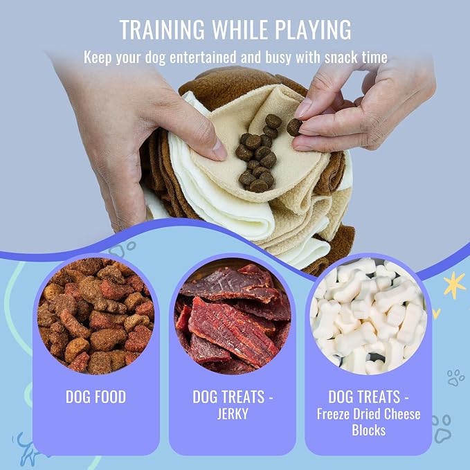 Pet Snuffle Ball, Puzzle Sniffing Interactive Dog Ball for Blind Dogs Training Stress Relief Dog Enrichment Toys Treat Machine Washable (15cm, Milk Tea Brown)