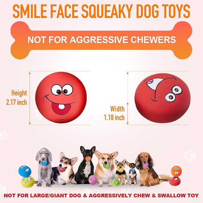 Squeaky Dog Toys Funny Face Chewing Latex Rubber Soft Fetch Play Interactive Dog Squeaky Balls for Puppy Small Medium Pet Dog (12PCS)