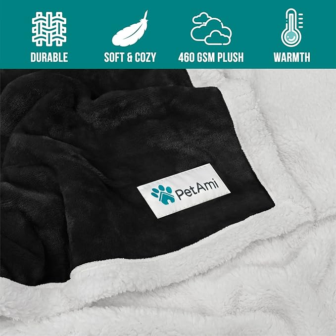 PetAmi Dog Blanket for Medium Large Dogs, Pet Bed Blanket Cat Puppy Kitten, Fleece Furniture Couch Cover Protector Sofa Car, Soft Sherpa Dog Throw Plush Reversible Washable, 40x60 Black