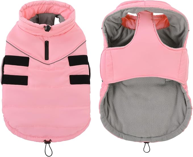 Peferhouse Dog Warm Winter Coat for Large Dogs - Female, Cold Weather Reflective Jacket with Harness Hole, Thick Dog Vest - Pink, 2XL